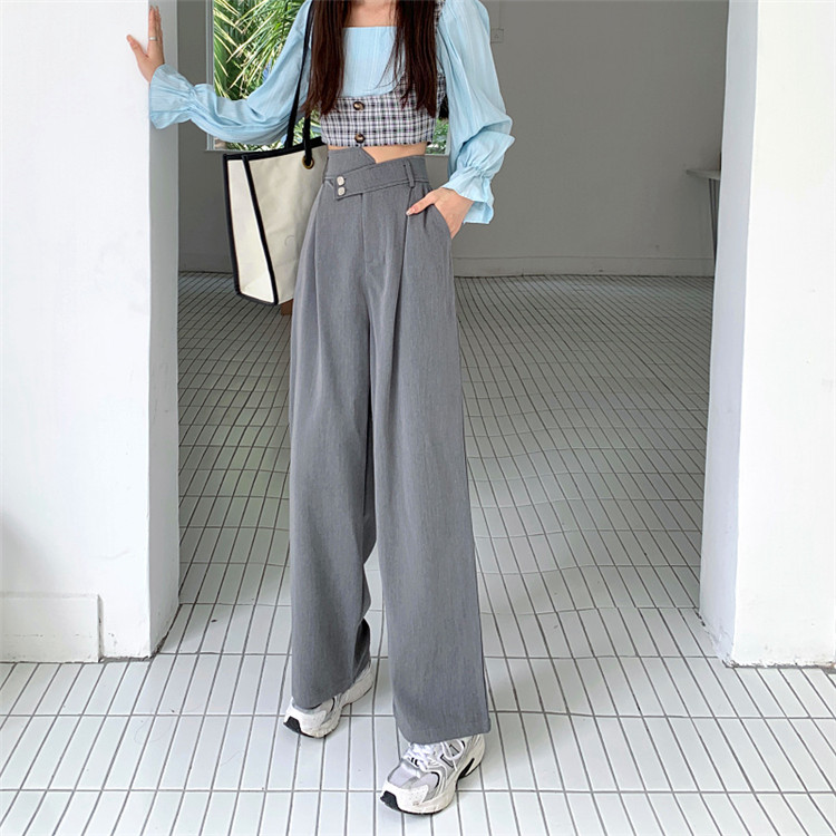 グレー パンツ 楽かわコーデ完成 ハイウエスト ゆったりグレーワイドパンツ