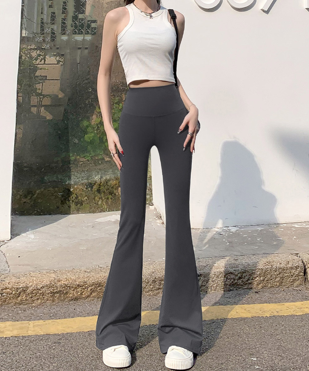 グレー パンツ グレー フレアパンツ レディース ヨガウェア 美脚