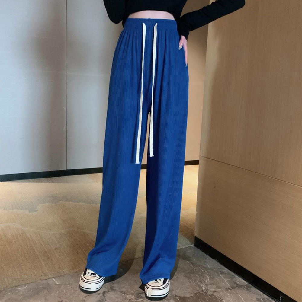 グレー パンツ ドロスト リブワイドパンツ グレー レディース