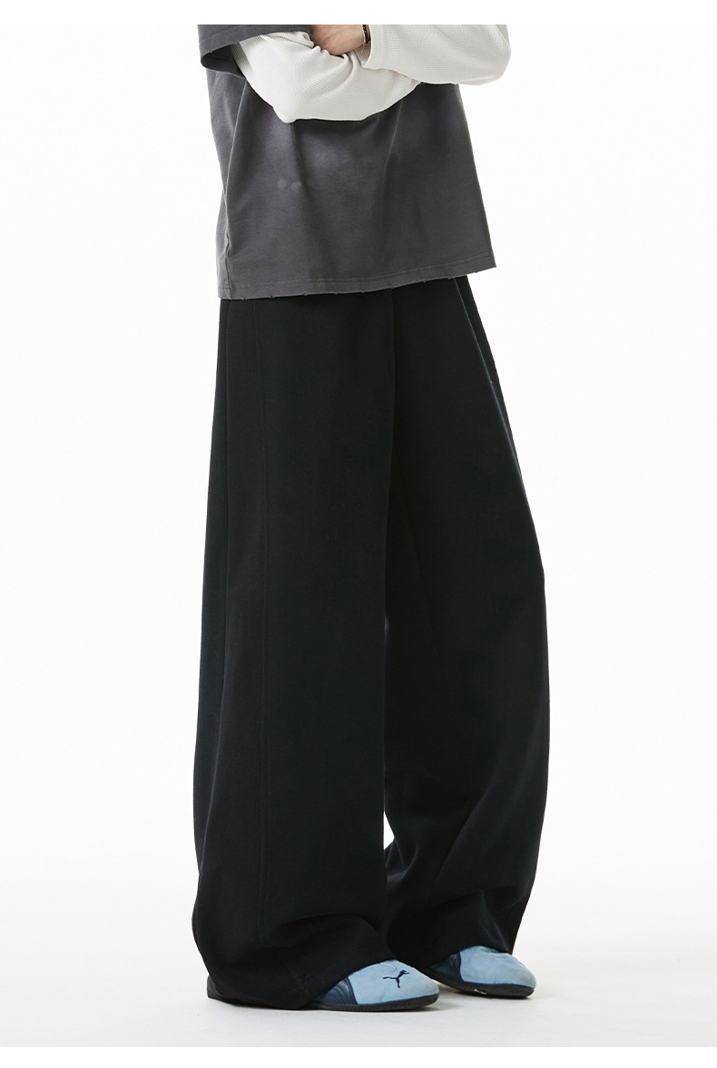 メンズ ゆったりワイドパンツ 重厚素材 垂れ感シルエット グレー パンツ