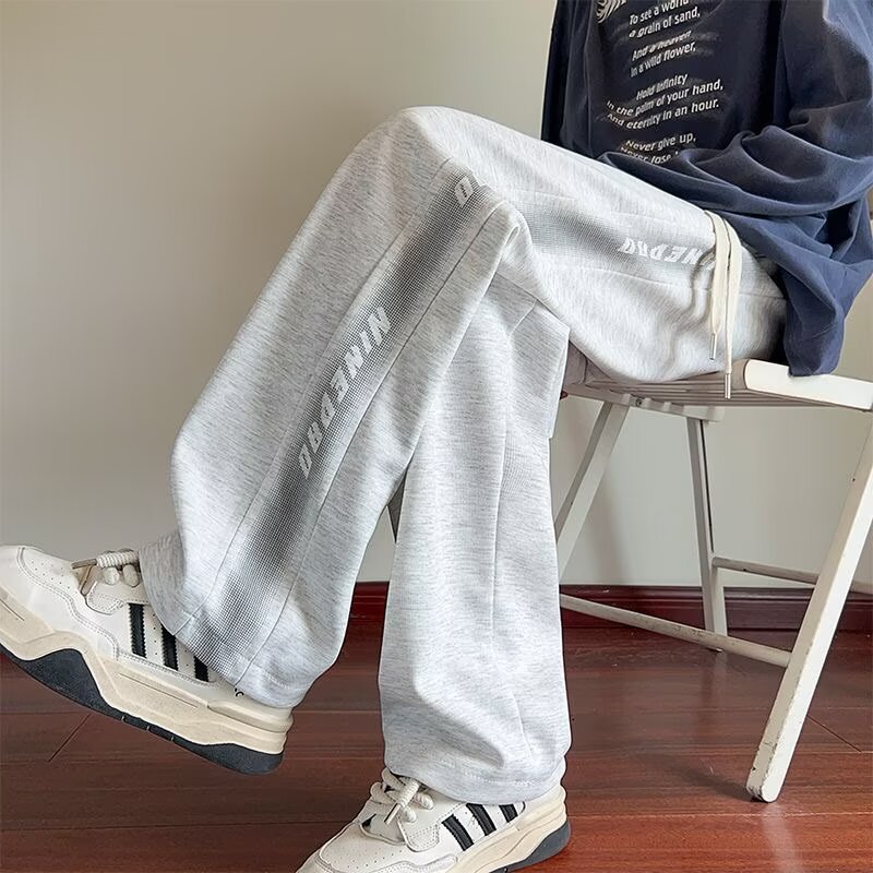 グレー パンツ サイドライン入りワイドパンツ