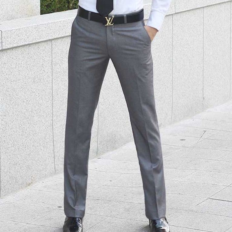 グレー パンツ  ストレートシルエット ビジネススラックス