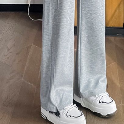 グレー パンツ リラックスワイドストレートパンツ