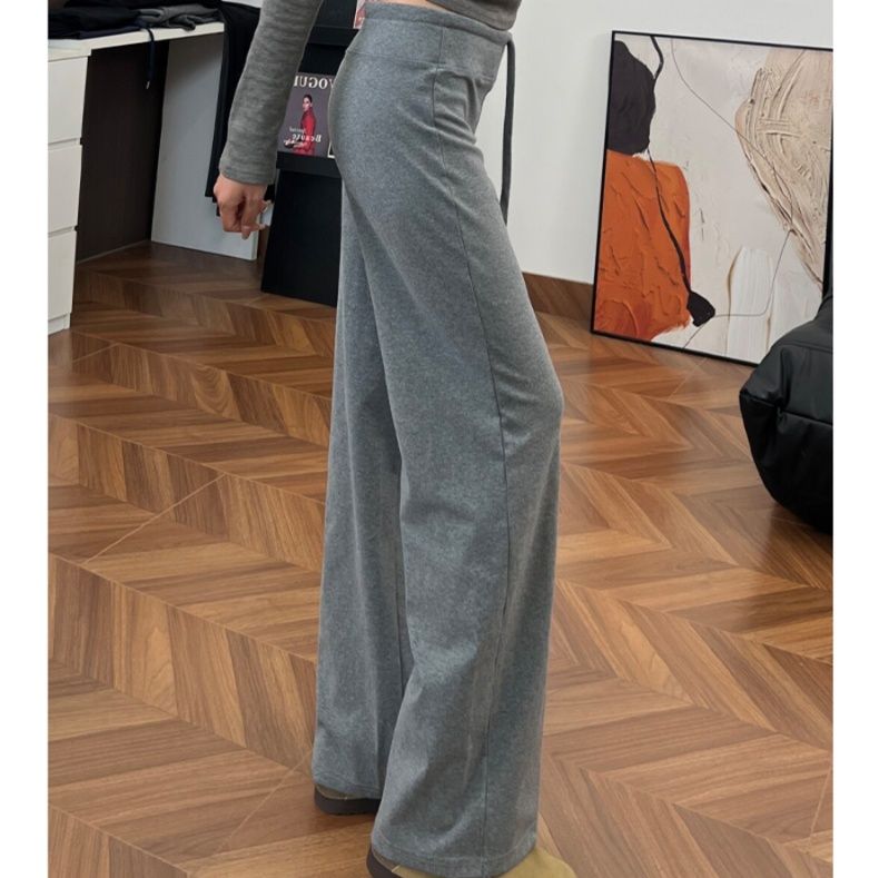 グレー パンツ ゆったりワイドスウェットパンツ