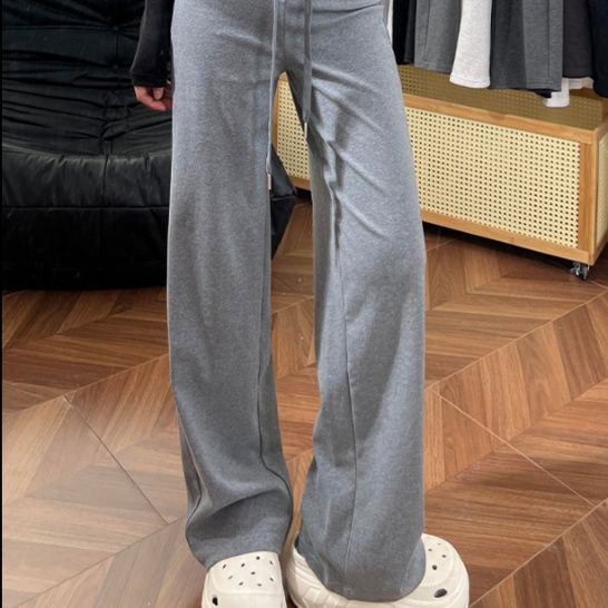 グレー パンツ ゆったりワイドスウェットパンツ