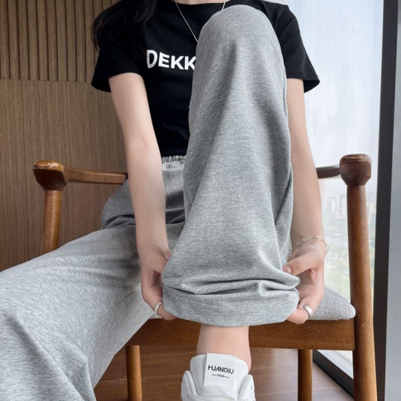 グレー パンツ 涼やか純綿ワイドスウェットパンツ