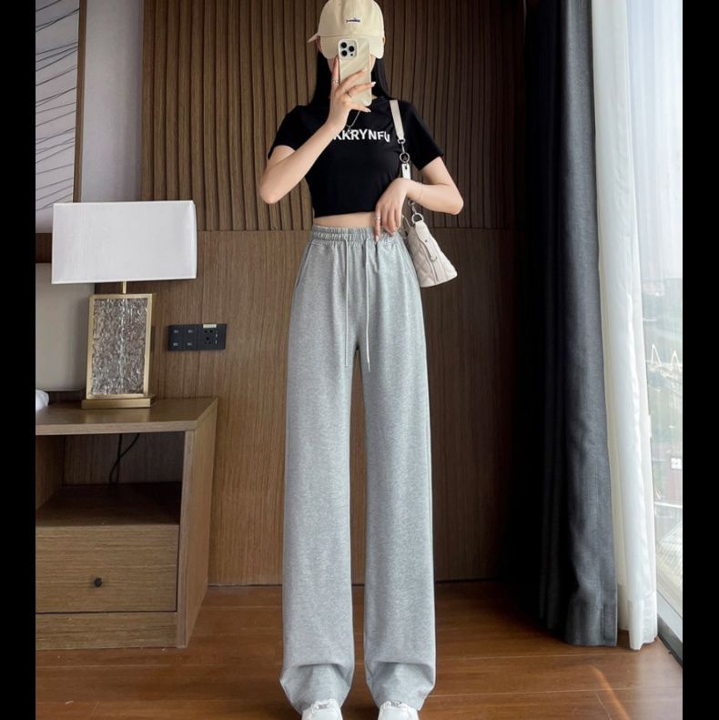 グレー パンツ 涼やか純綿ワイドスウェットパンツ