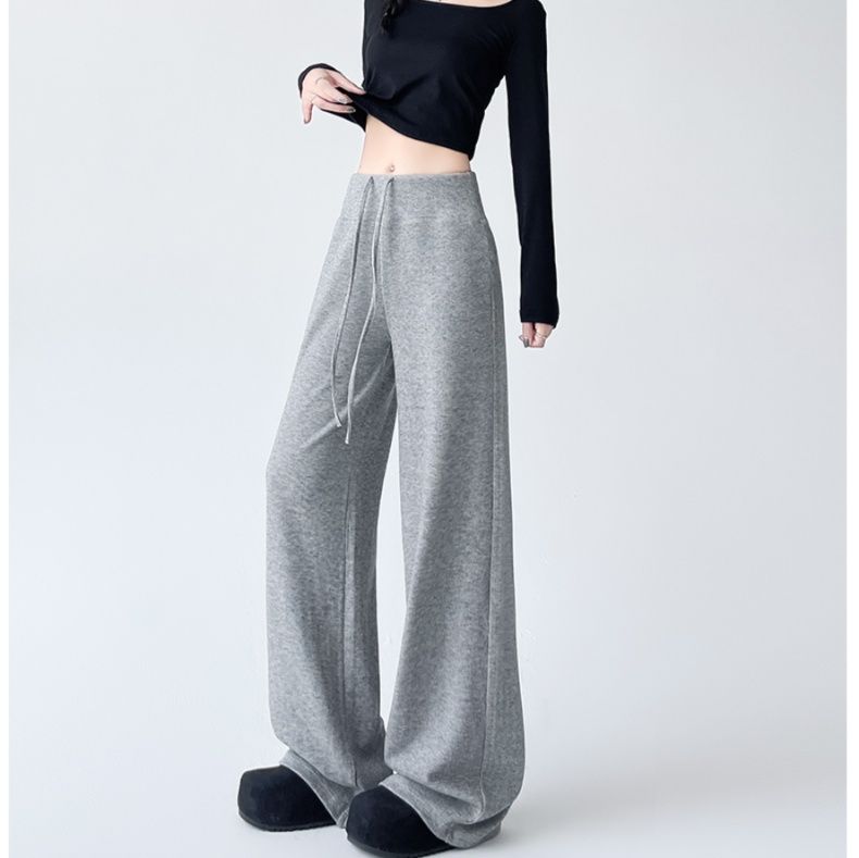 グレー パンツ ゆったりワイドレッグスウェットパンツ