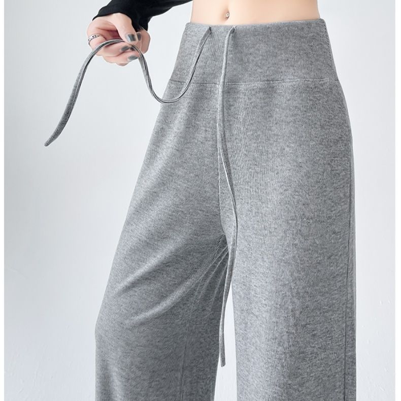 グレー パンツ ゆったりワイドレッグスウェットパンツ