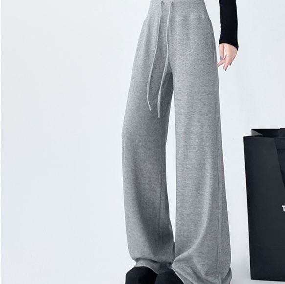 グレー パンツ ゆったりワイドレッグスウェットパンツ
