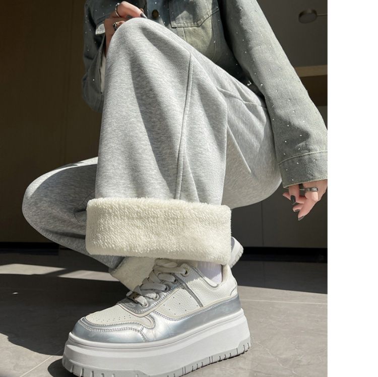 グレー パンツ ゆったりワイドレッグパンツ