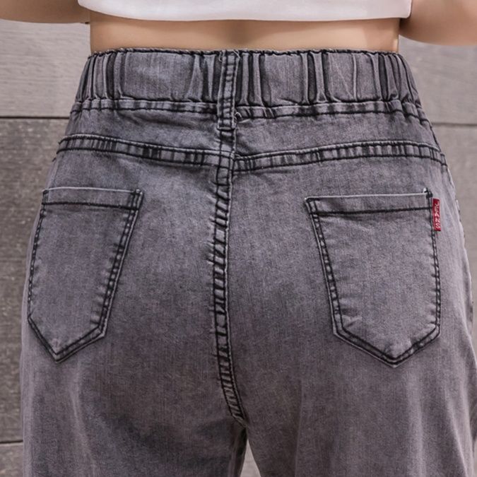 グレー パンツ  ダメージ加工七分丈スキニーパンツ