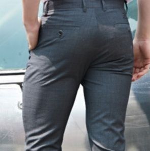 グレー パンツ  上質スリムフィットスラックス
