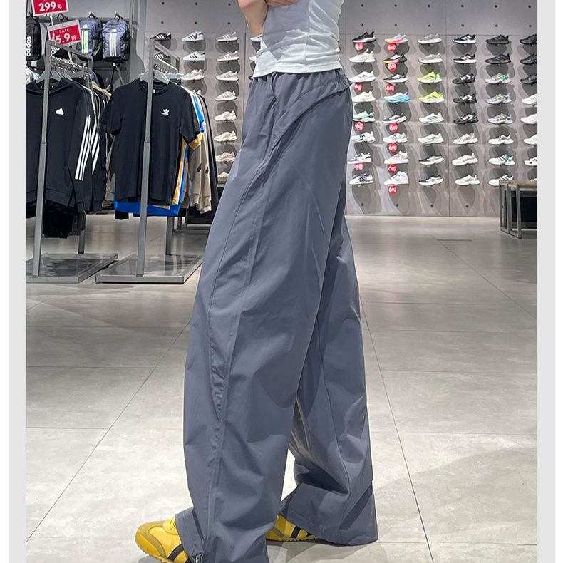 グレー パンツ 裾絞りゆったりロングパンツ