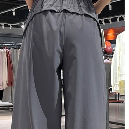 グレー パンツ 裾絞りゆったりロングパンツ