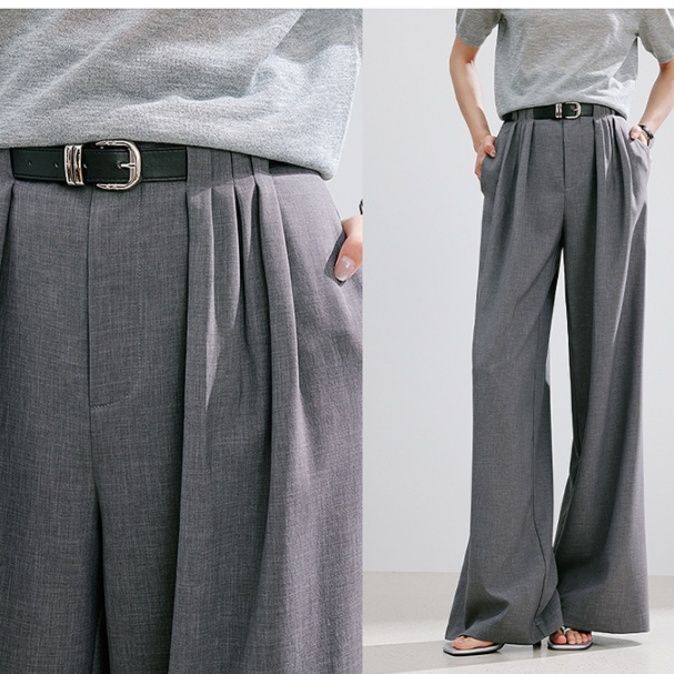 グレー パンツ タック入り フォーマル ワイドパンツ