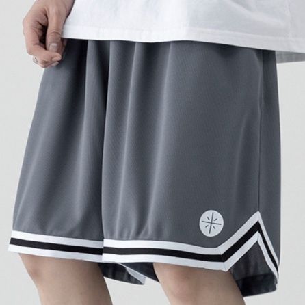 グレー パンツ ライン入りバスケットハーフパンツ