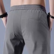 グレー パンツ すっきりシルエット ドローコード細身パンツ