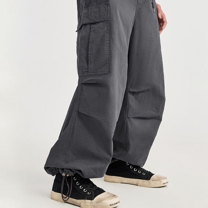 グレー パンツ メンズ ワイド カーゴパンツ 男女兼用 ゆったり 春夏