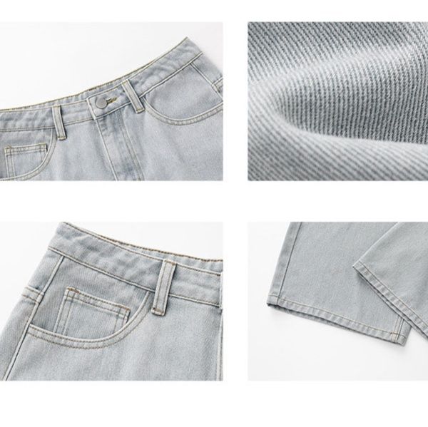 グレー パンツ 男性用 春夏新作 古着風洗い加工 ワイドデニムパンツ 街系普段着