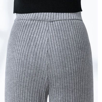 グレー パンツ 縦リブ編みワイドシルエット裏起毛ニットスウェットボトムス