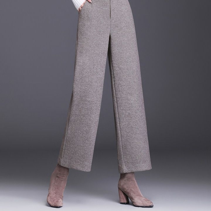グレー パンツ 上品な温かみのあるウール混紡ワイドスラックス