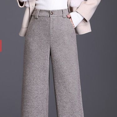 グレー パンツ 上品な温かみのあるウール混紡ワイドスラックス