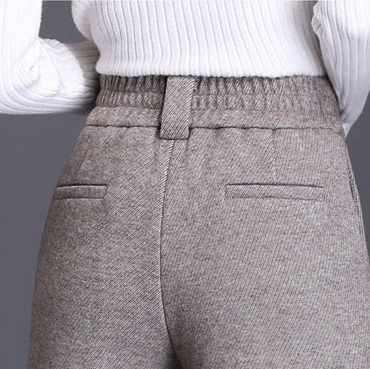 グレー パンツ 上品な温かみのあるウール混紡ワイドスラックス