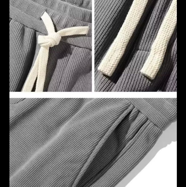 グレーパンツ 裾リブ仕様のゆったりシルエット紐付き スウェット