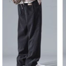 グレーパンツ 縦畝コーデュロイゆったり ワイドパンツ