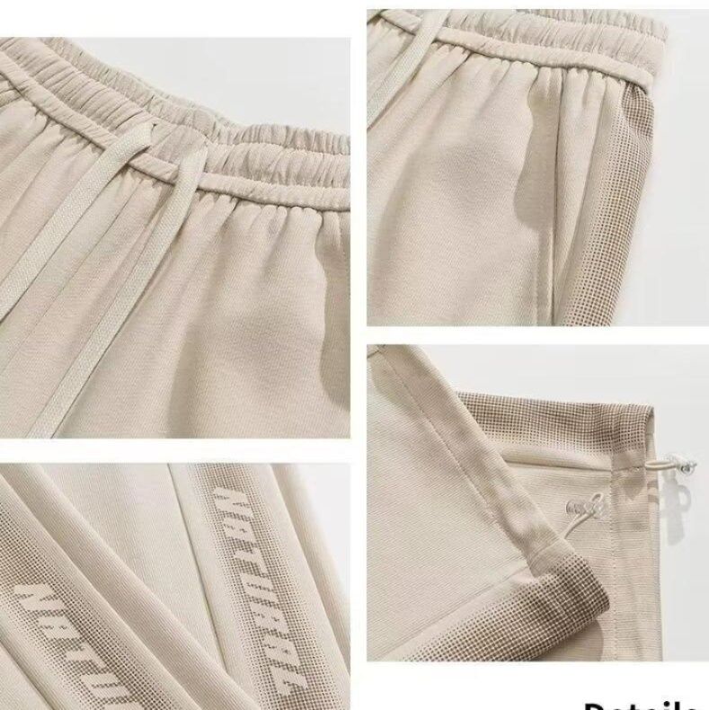 グレーパンツ サイドラインテープ付きゆったりストレート ワイドパンツ