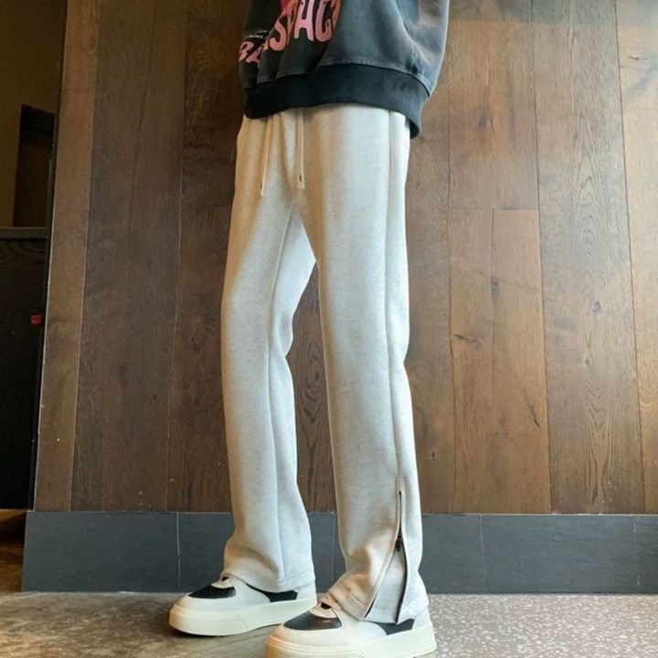 グレー パンツ 裾スリット入りストレートシルエットスウェットボトムス