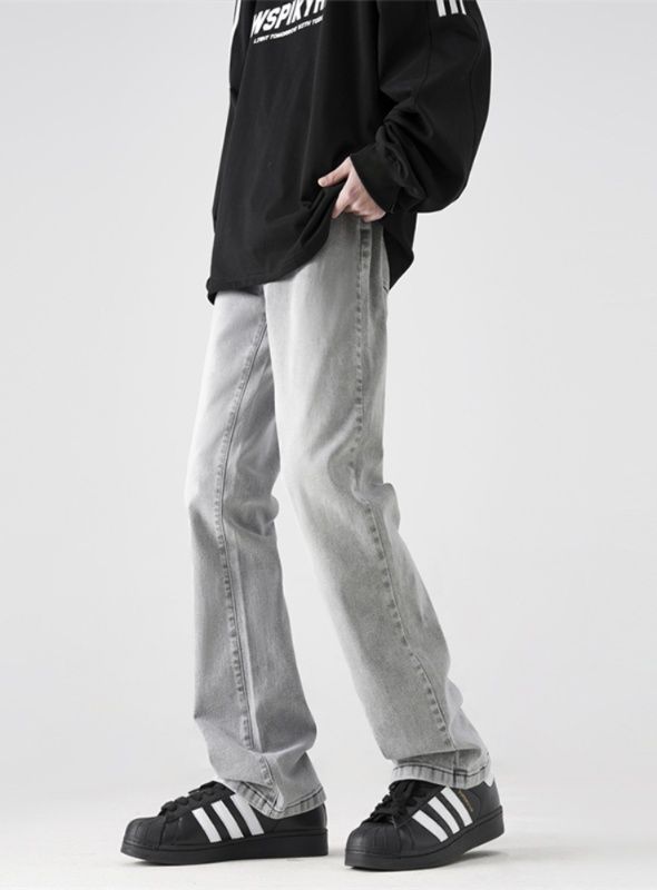 グレー パンツ ヴィンテージ加工ストレートシルエットデニムパンツ