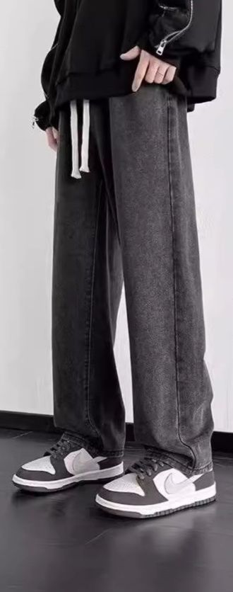 グレー パンツ ゆったりストレートシルエット快適デニム