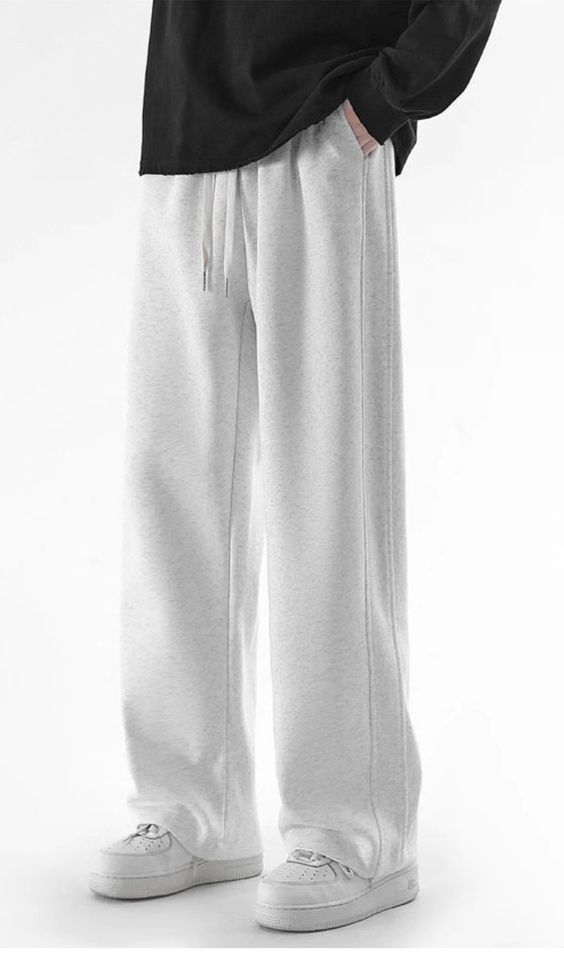 グレー パンツ 裏起毛ゆったりワイドシルエット紐付きスウェットパンツ