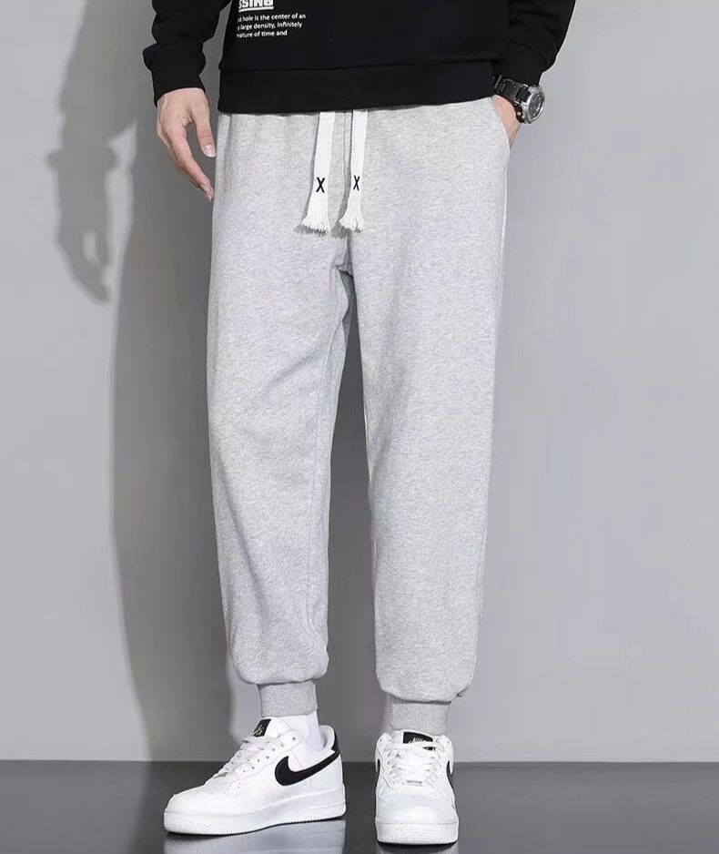 グレー パンツ タッセル紐付きリブ裾スウェットジョガーパンツ