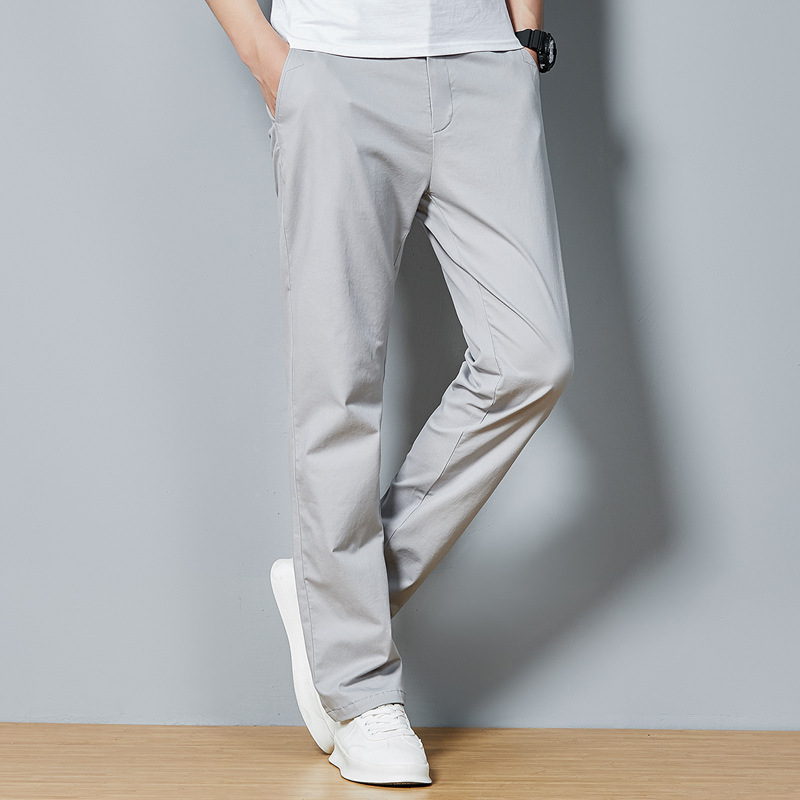 グレー パンツ 美脚ストレートシルエット快適スラックス