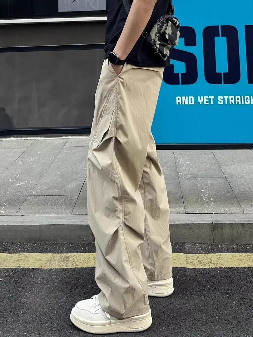 グレー パンツ ゆったりワイドシルエット多機能ポケット付きカーゴパンツ