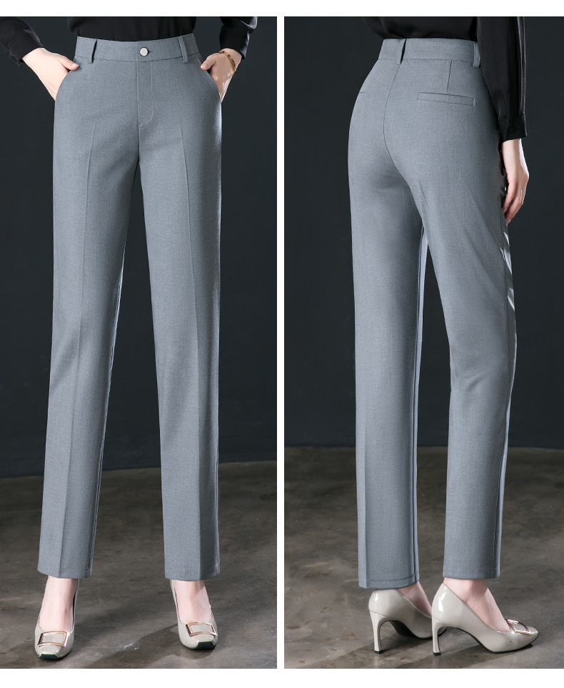 グレー パンツ ストレートシルエット美脚スラックス