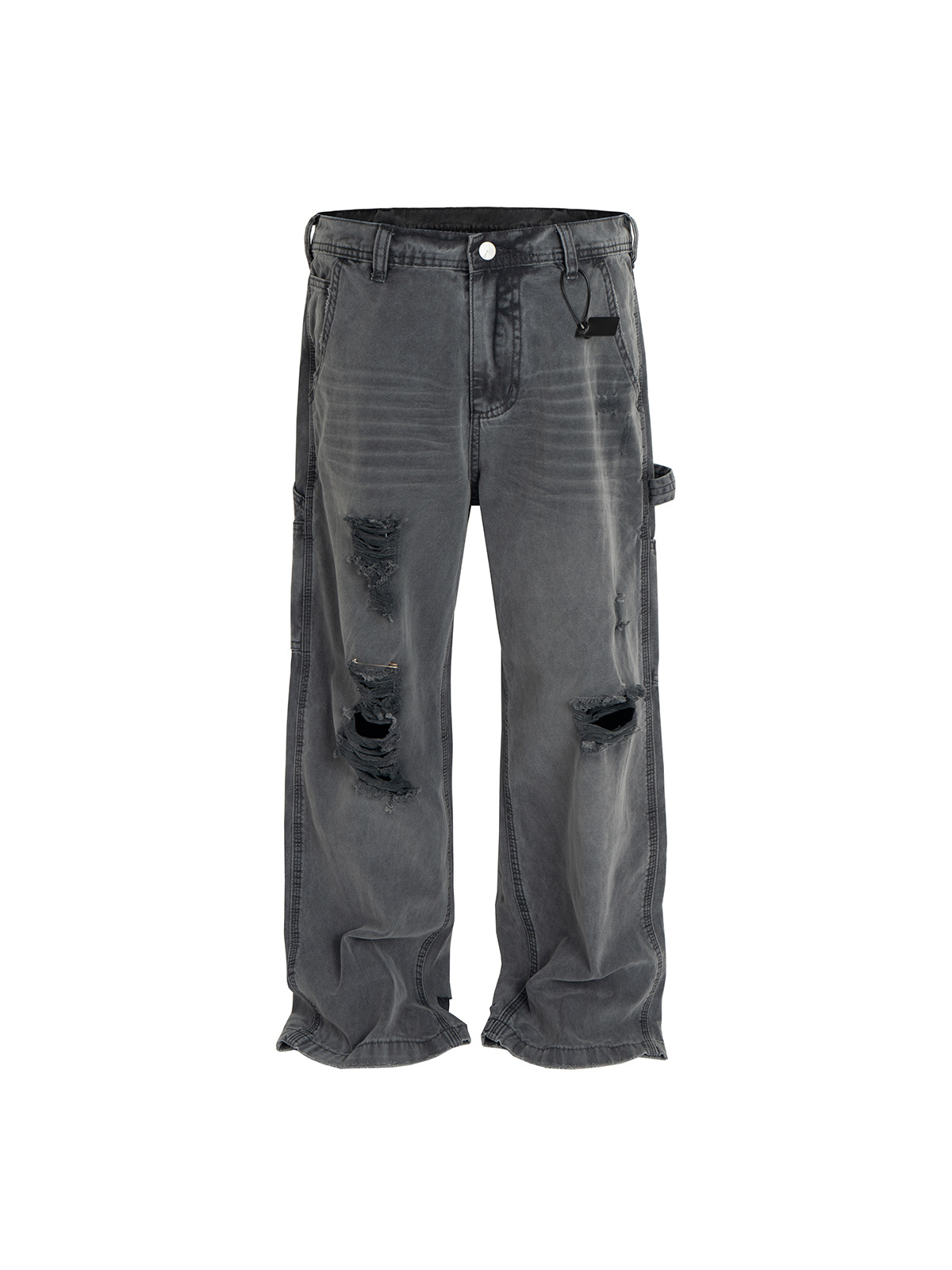 グレー パンツ グレー ダメージ加工 デニムパンツ 男女兼用 ワイド