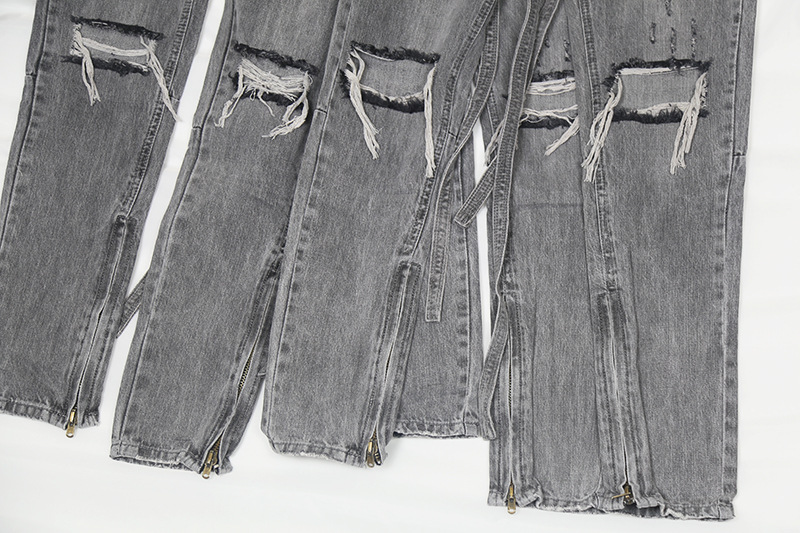 グレー パンツ メンズ グレー デニムパンツ ダメージ加工 ストリート系