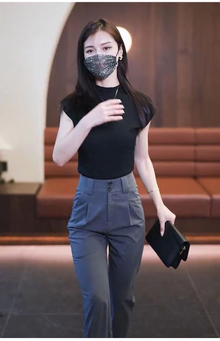 グレー パンツ ハイウエストフォーマルスラックス