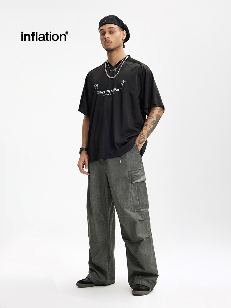 グレー パンツ 男女兼用 グレー カーゴパンツ ビンテージ風 ワイド 無地