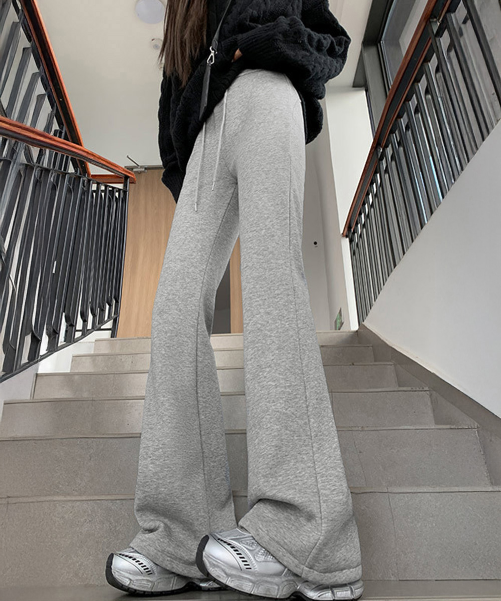 グレー パンツ 裏起毛フレアパンツ 美脚グレー スウェット