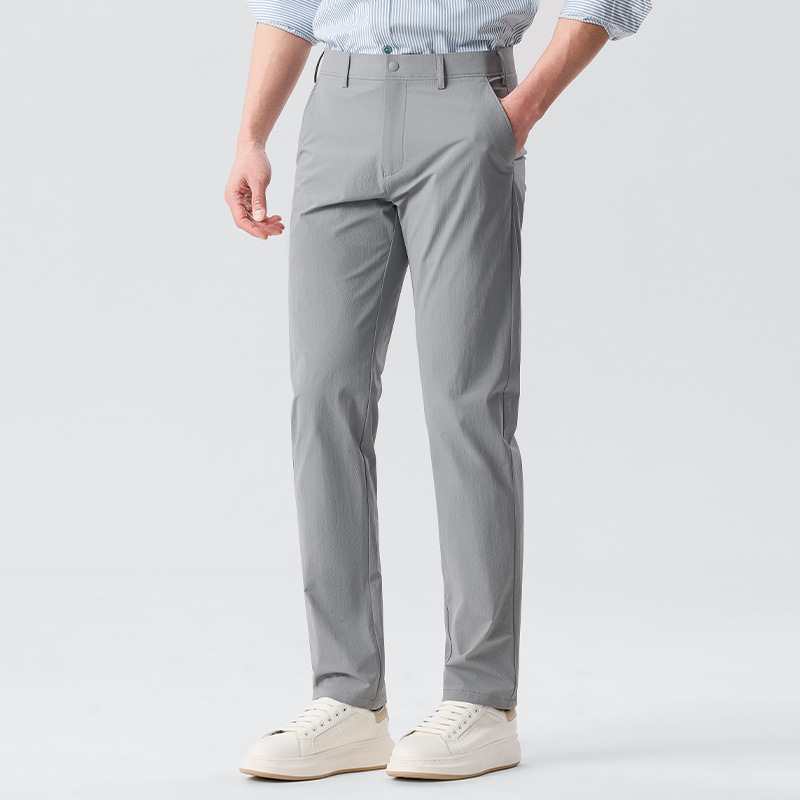 グレー パンツ 美脚シルエット細身テーパードストレッチスラックス