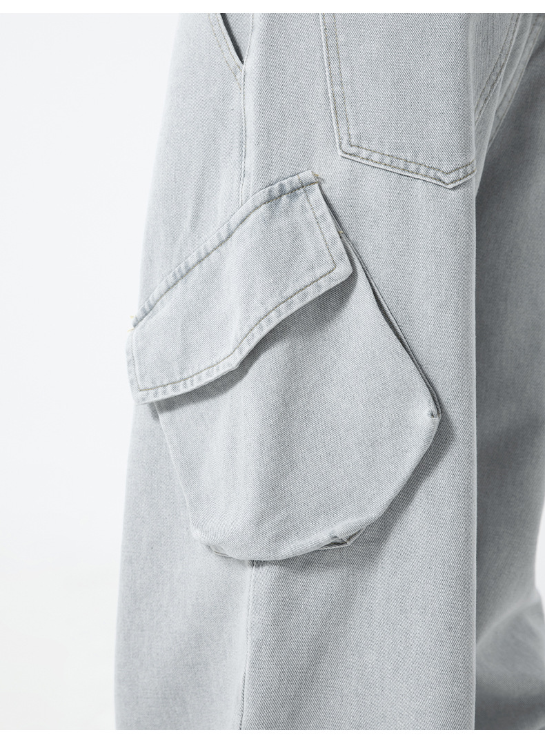 グレー パンツ 男性用 春夏 古着風 作業着デニム サイド立体ポケット付 全2色