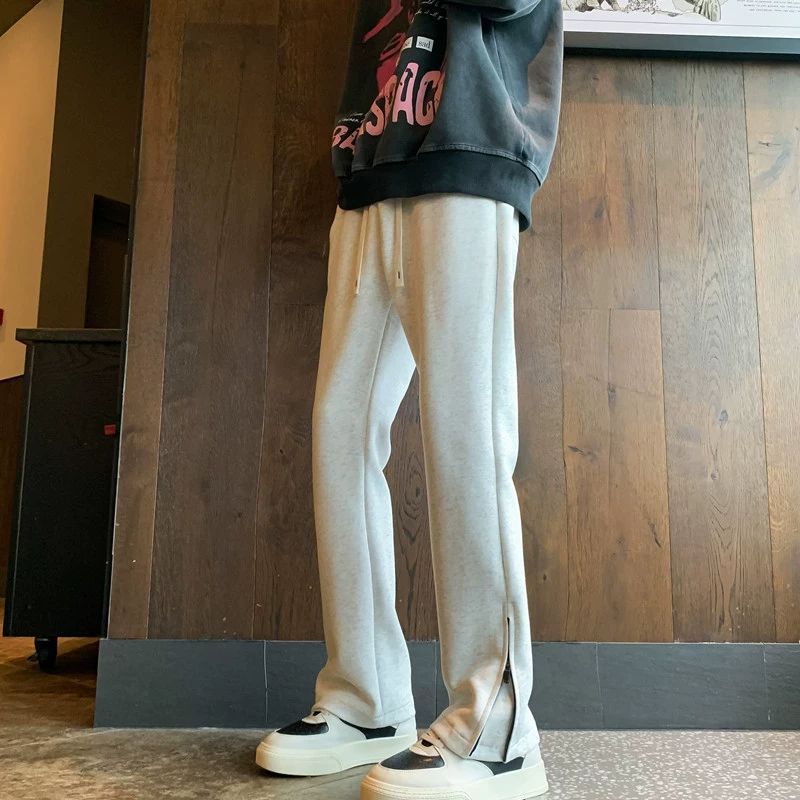 グレーパンツ 裾ジップデザイン裏起毛 スウェット