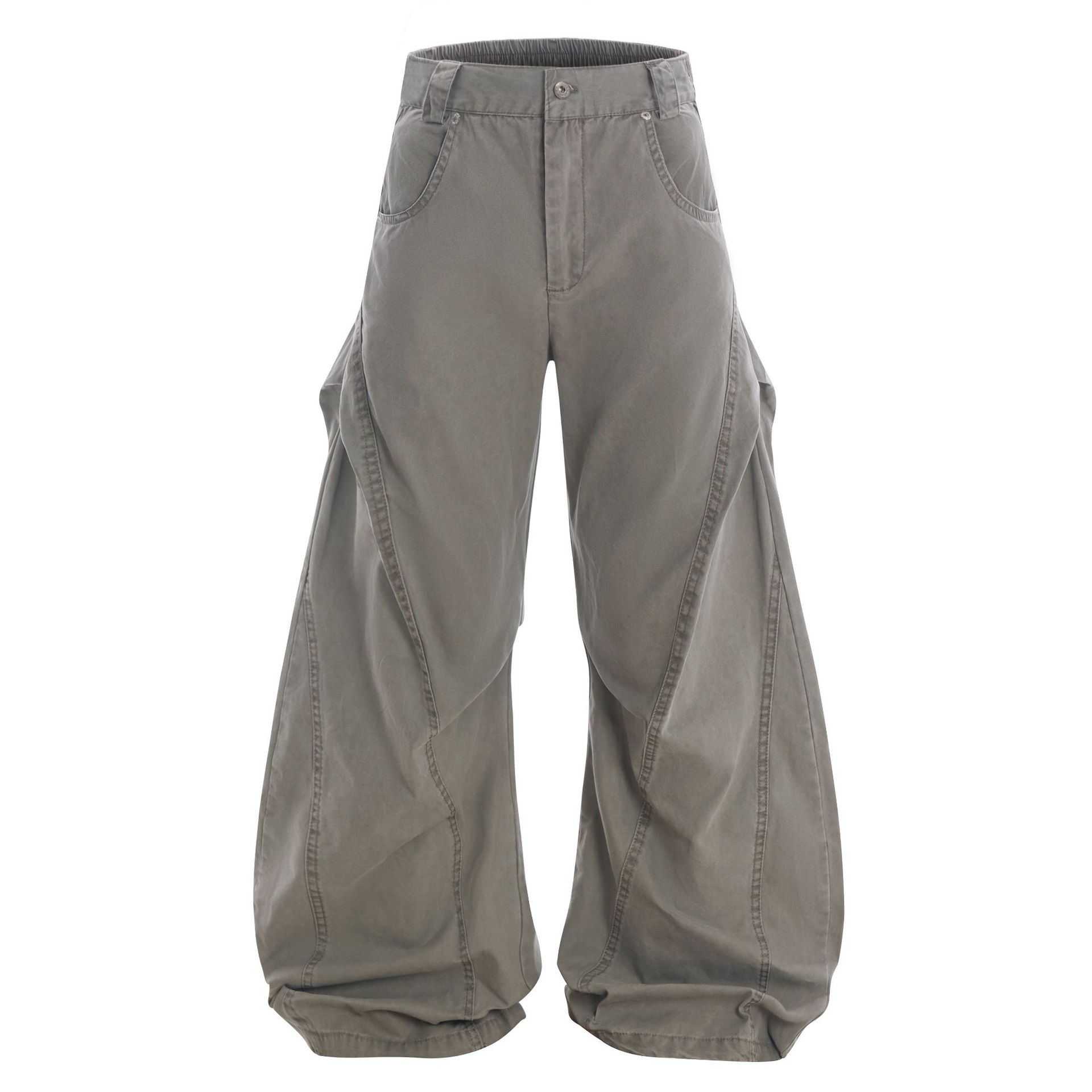 グレー パンツ 男女兼用ワーク風グレーワイドパンツ春夏秋新作