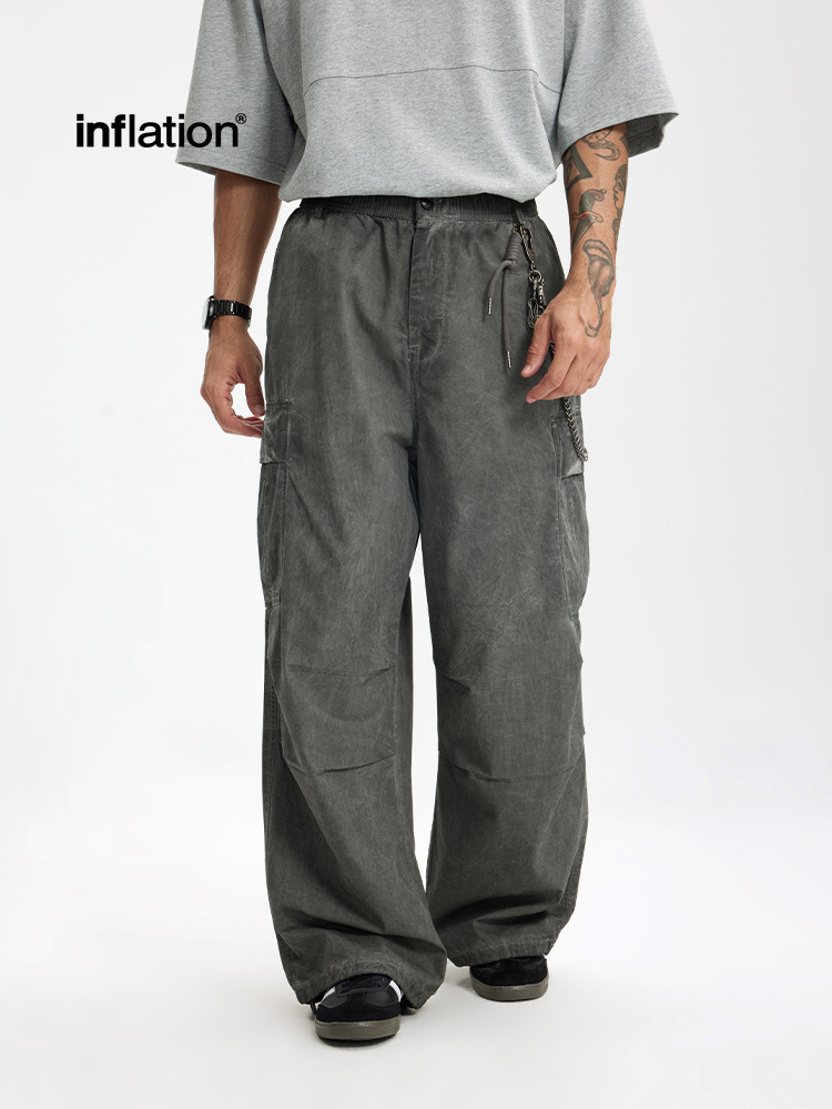 グレー パンツ 男女兼用 グレー カーゴパンツ ビンテージ風 ワイド 無地