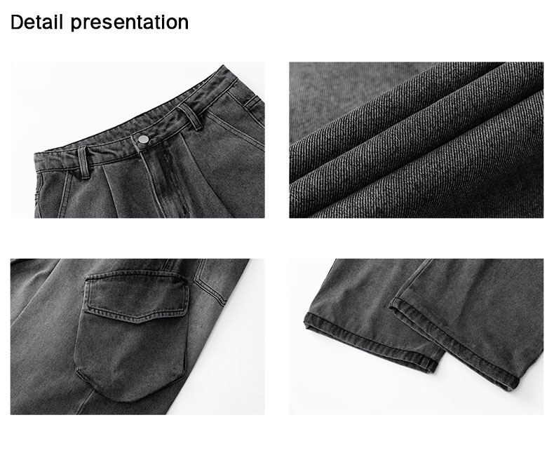 グレー パンツ 男性用 春夏 古着風 作業着デニム サイド立体ポケット付 全2色